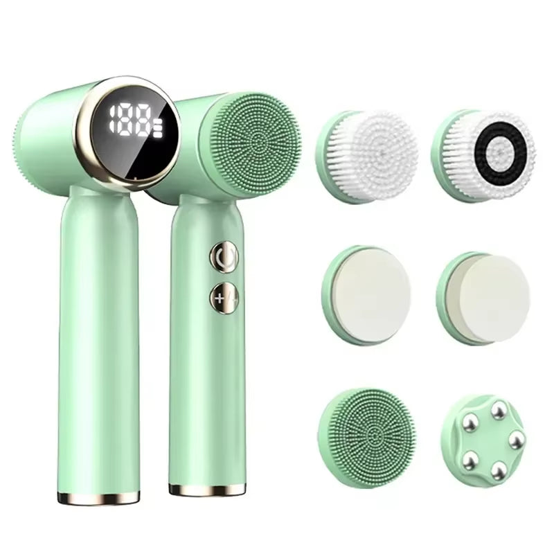 6 in 1 Electric Cleansing Brush Ultrasonic Facial Cleaner Rotating Cleansing Face Deep Cleansing Exfoliation & Gentle Skincare