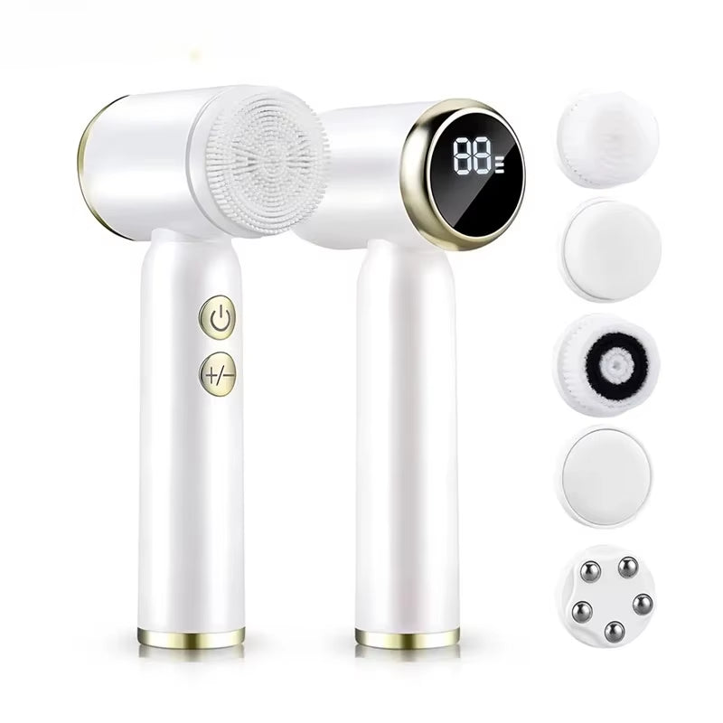 6 in 1 Electric Cleansing Brush Ultrasonic Facial Cleaner Rotating Cleansing Face Deep Cleansing Exfoliation & Gentle Skincare