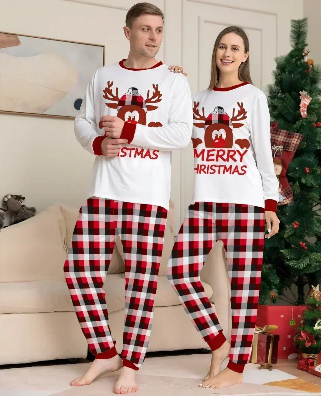 2025 New Women Men Boys Girls Christmas Pajama Set Cartoon Print Xmas Family Look Soft Cute Sleepwear 2 Pieces Suit Home Clothes