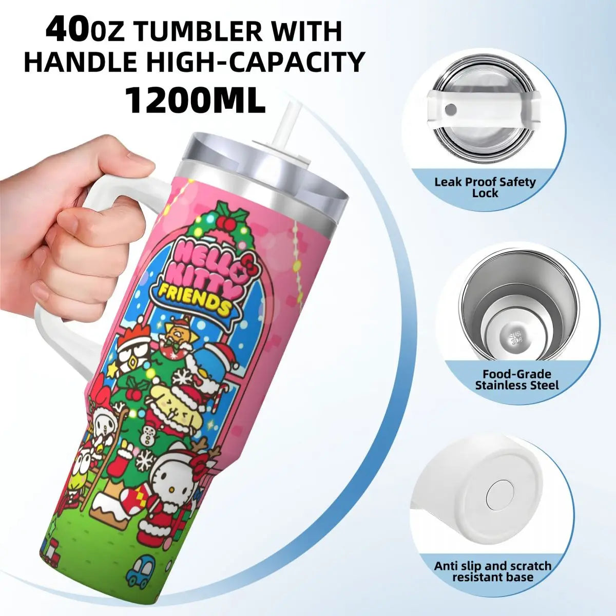 Hello Kitty & Friends Merry Christmas Tumbler Cold and Hot Water Bottle Leakproof Stainless Steel Thermal Cups Travel Car Mugs