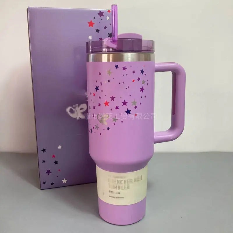 Kawaii Disney Stitch 40oz 304 Steel Drum Type Tibial Drive Insulated Cup With Straw And Lid, Large Capacity Car Cup Gift