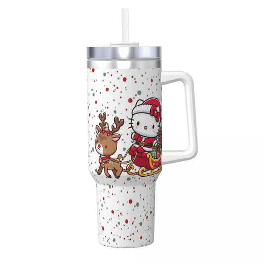Stainless Steel Tumbler Hello Kitty Merry Christmas Car Mugs With Straws Camping Hot Drinks Water Bottle Large Thermal Cups