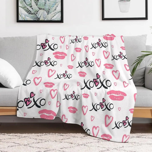 Valentine Love Blanket Gnome Hearts Buffalo Plaid for Couch Lightweight Warm Cozy Blankets, Valentine's Day Gifts for Women