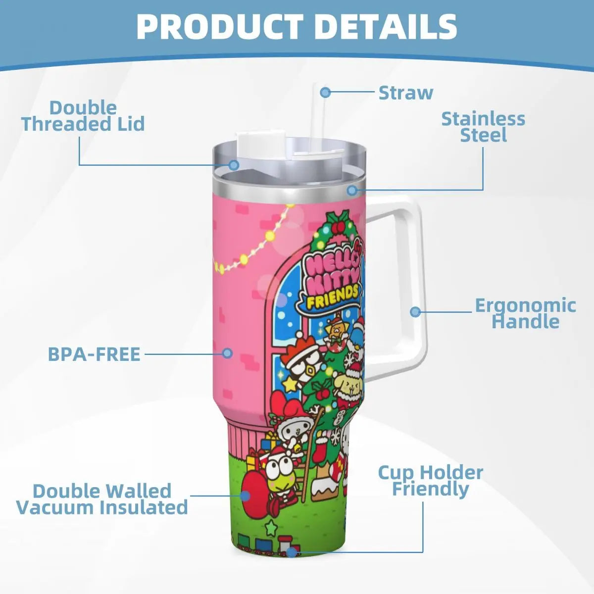 Hello Kitty & Friends Merry Christmas Tumbler Cold and Hot Water Bottle Leakproof Stainless Steel Thermal Cups Travel Car Mugs