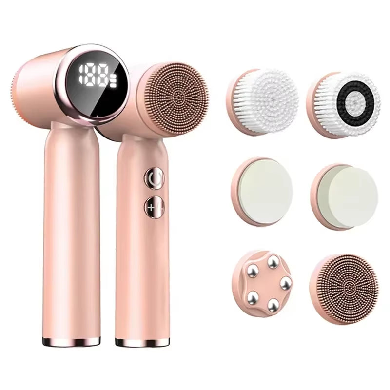 6 in 1 Electric Cleansing Brush Ultrasonic Facial Cleaner Rotating Cleansing Face Deep Cleansing Exfoliation & Gentle Skincare