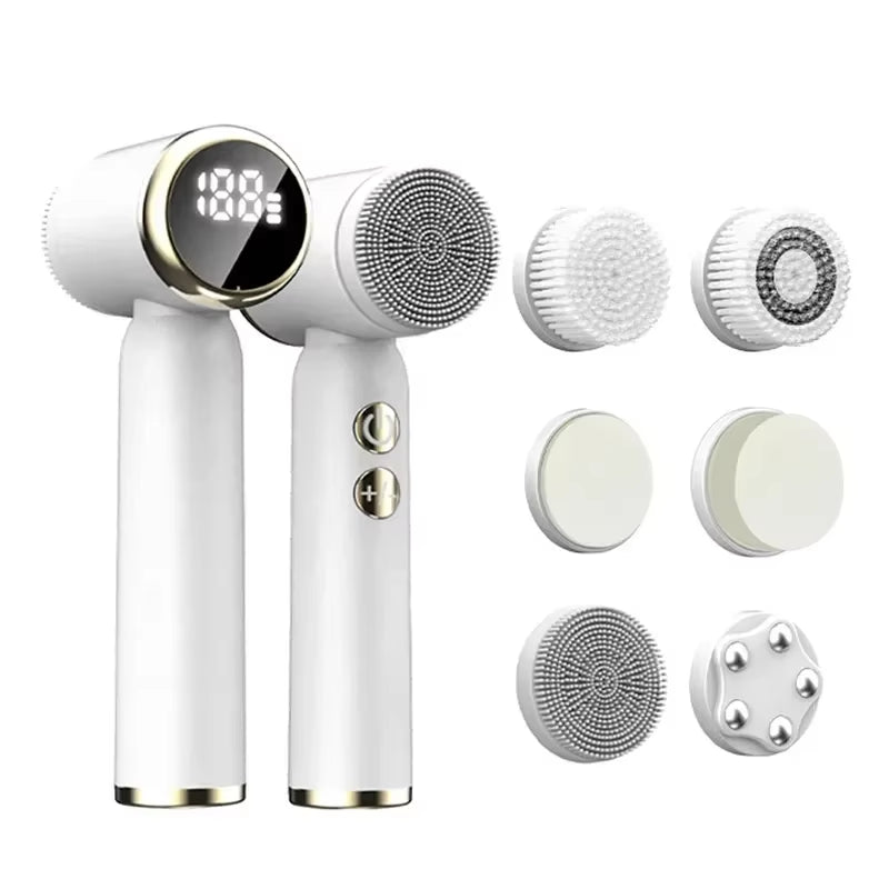 6 in 1 Electric Cleansing Brush Ultrasonic Facial Cleaner Rotating Cleansing Face Deep Cleansing Exfoliation & Gentle Skincare