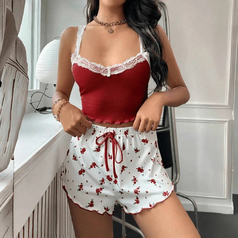 Casual Printed Pajamas For Women Two Pieces Sleepwear Women's Pajama Shorts Loungewear Sets Nightwear Female Home Suit Clothes